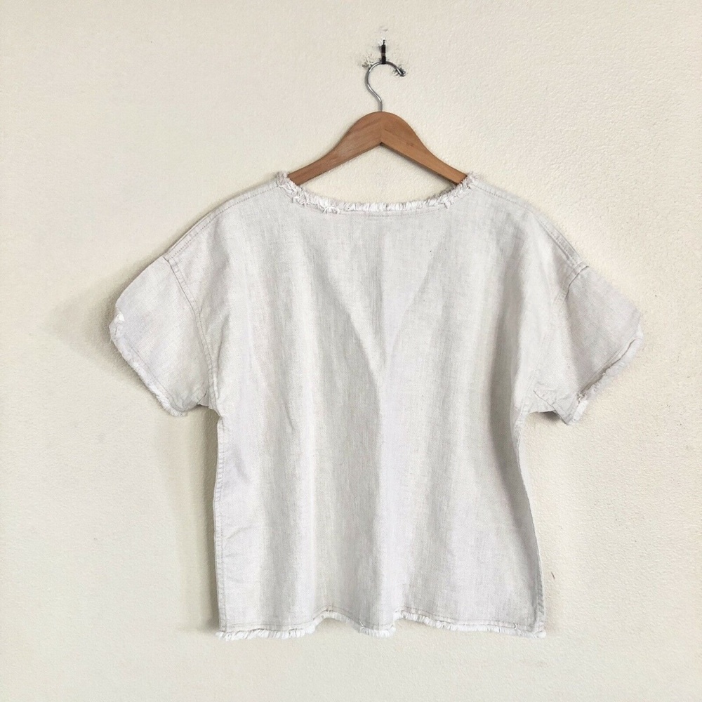 45R by 45RPM Japanese Cotton Linen Denim Frayed Hem Oversized Top in Beige - Picture 12 of 12